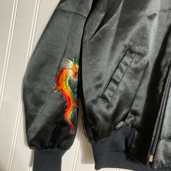 Vintage Korea Souvenir Embroidered Satin Bomber Jacket Military Style Size 13/14 - Picture 4 of 13